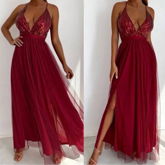 Luxe sequins open back party formal evening wedding gown dress LAST PACK - Picture 13 of 16